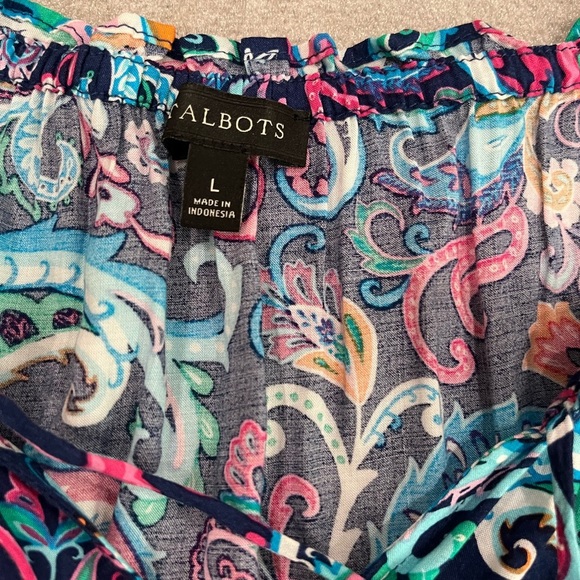 [L]Talbots Vibrant Paisley Tie-Neck Popover Blouse - Picture 5 of 8